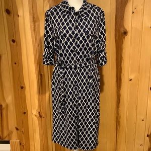 Charter Club. Button front. Navy and white dress with tie.